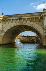 Under Pont du Carrousel on river Seine in Paris