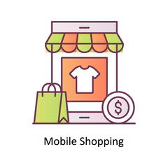 Mobile Shopping vector Outline Icon Design illustration. Mobile Marketing Symbol on White background EPS 10