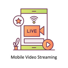Mobile Video Streaming vector Outline Icon Design illustration. Mobile Marketing Symbol on White background EPS 10