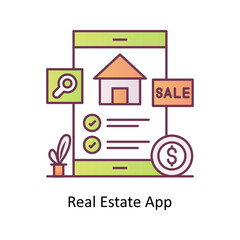 Naklejka premium Real Estate App vector Outline Icon Design illustration. Mobile Marketing Symbol on White background EPS 10