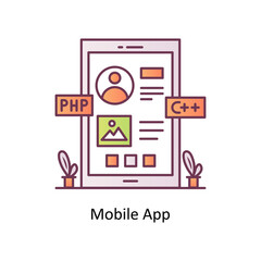 Mobile App vector Outline Icon Design illustration. Mobile Marketing Symbol on White background EPS 10