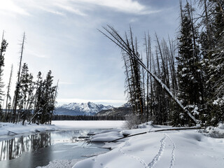 Idaho’s Sawtooth mountains in winter for Little Redfish Lake