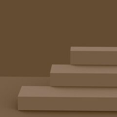 3d brown cube and box podium minimal scene studio background. Abstract 3d geometric shape object illustration render. Natural color tones.