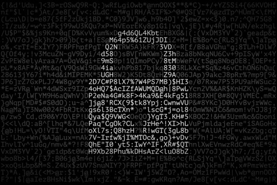 Silhouette of padlock made from letters, numbers and special symbols