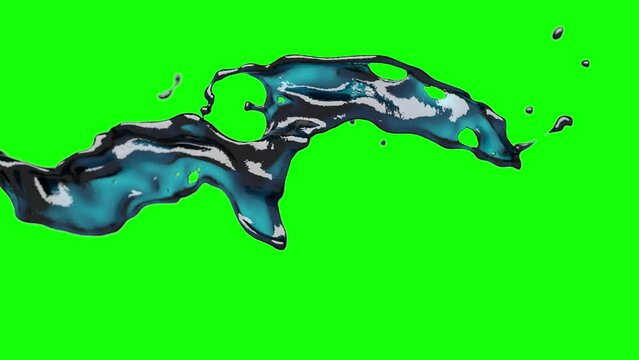 Ink splash on green screen and transparent background. 3D animation of dark liquid with chroma key, alpha channel ProRes 4444 in 4k UHD resolution included.