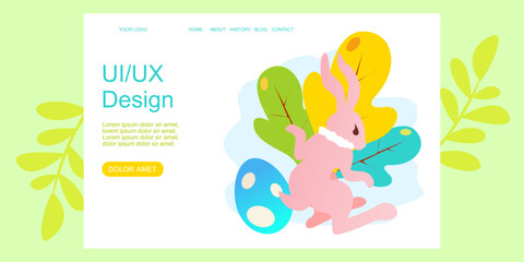 Vector UI background for Easter with the bunnies. Happy Easter banner,  greeting card, poster. 