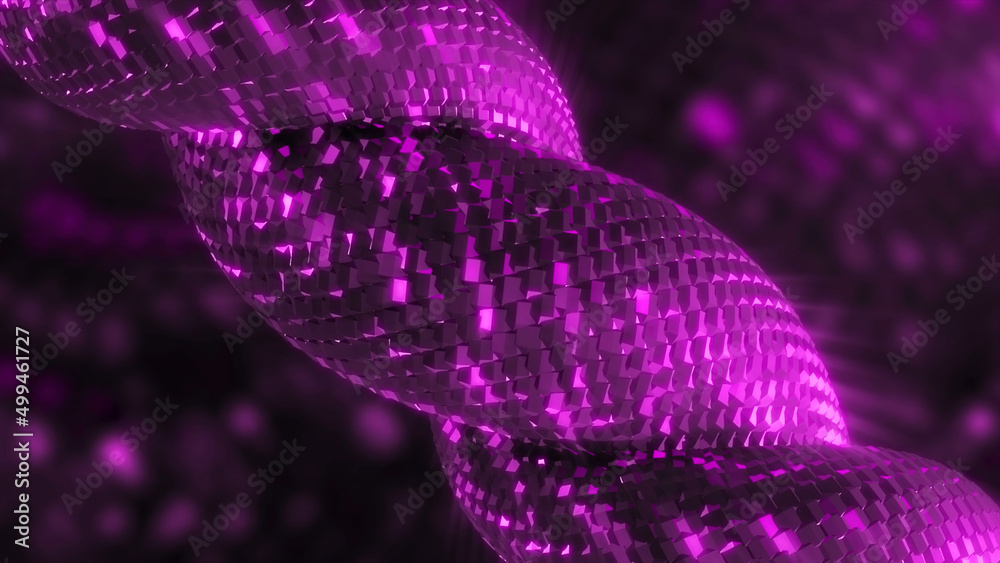 Poster twisting spiral with shiny squares. motion. moving twisted harness with colored sequins. animation o