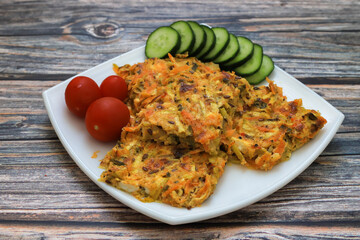 Mucver, Turkish traditional food. (Turkish cuisine) Homemade Food with Zucchini.