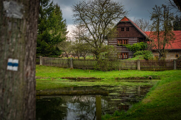 Vesec village near Sobotka town with old houses and fresh grass