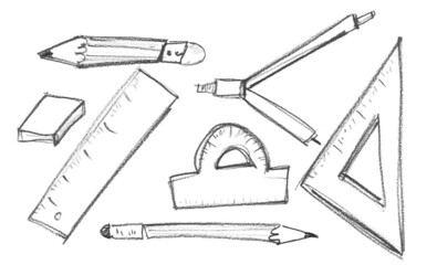 school supplies grunge graphite pencil isolated on white 