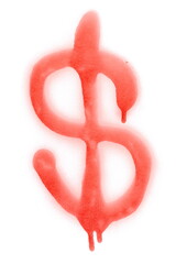 Red spray stain in shape symbol dollar isolated on white