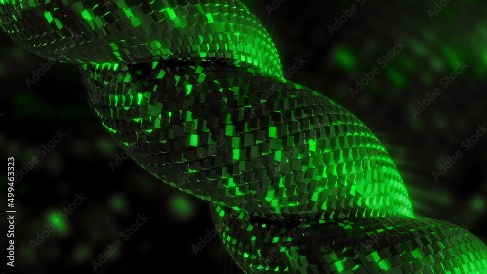 Poster twisting spiral with shiny squares. motion. moving twisted harness with colored sequins. animation o