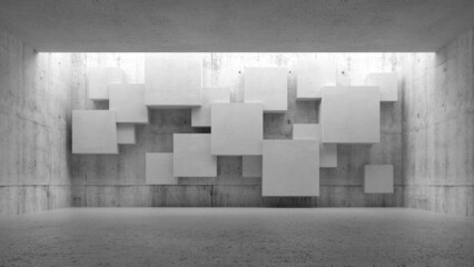 Abstract empty concrete interior, blank hall room 3d concept