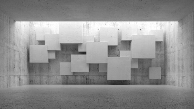 Fototapeta Abstract empty concrete interior, blank hall room 3d concept