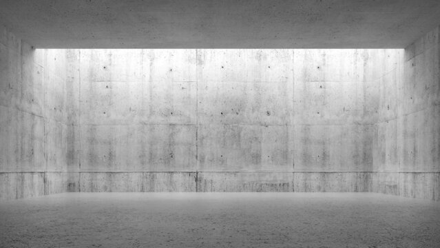 Abstract empty concrete interior, blank room with ceiling light