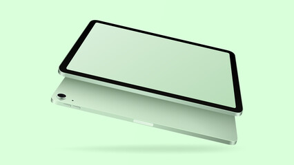 Green Tablet Mockup. Front and Back View. Vector illustration