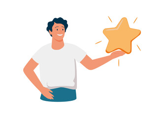 Person looking at shining golden star. Concept of business achievement or accomplishment, task completion.