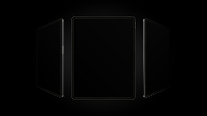 Dark Tablet Mockup from different Angles. Black Theme. Vector illustration