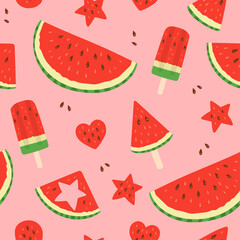 Watermelon seamless pattern and flat design vector