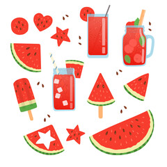 Watermelon summer set and flat design vector