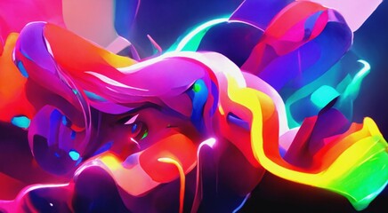 Vibrant banner template. Neon colors. Creative futuristic design. Fluid dynamic backdrop. Liquid shapes. Abstract graphic poster. Wavy background. 3D illustration.