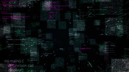 Programming code abstract technology background, seamless loop. Animation. Digital code lines on a black background.