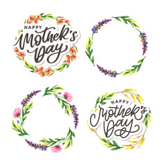 Happy Mothers Day lettering. Handmade calligraphy vector illustration. Mother's day card with flowers