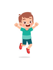cute little kid jump and feel happy
