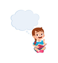little kid read book and think about something
