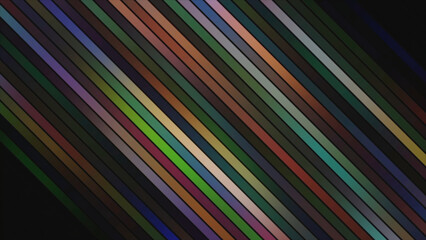 Colorful diagonal stripes shimmer on black background. Motion. Bright multicolored lines shimmer beautifully. Holographic multicolored flickering of diagonal lines