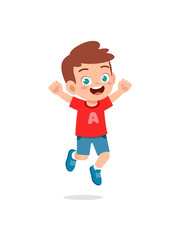 cute little kid jump and feel happy