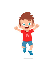 cute little kid jump and feel happy