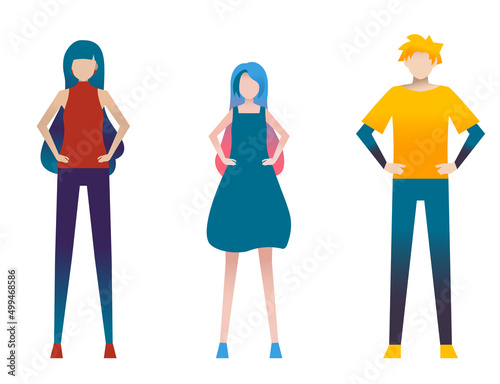 벽 벽화 人物 腰に手を当てるポーズ 男女 若者 セット フラットイラスト カットイラスト 그룹 Rannalinne