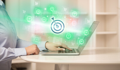 Businessman working on laptop with new business