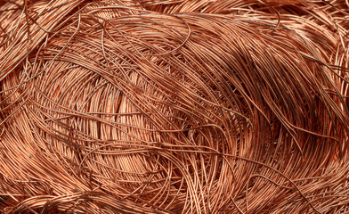 shiny copper wires, close-up, background