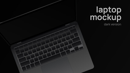 Realistic Black Laptop Mockup. Dark Version. Top View. Vector illustration