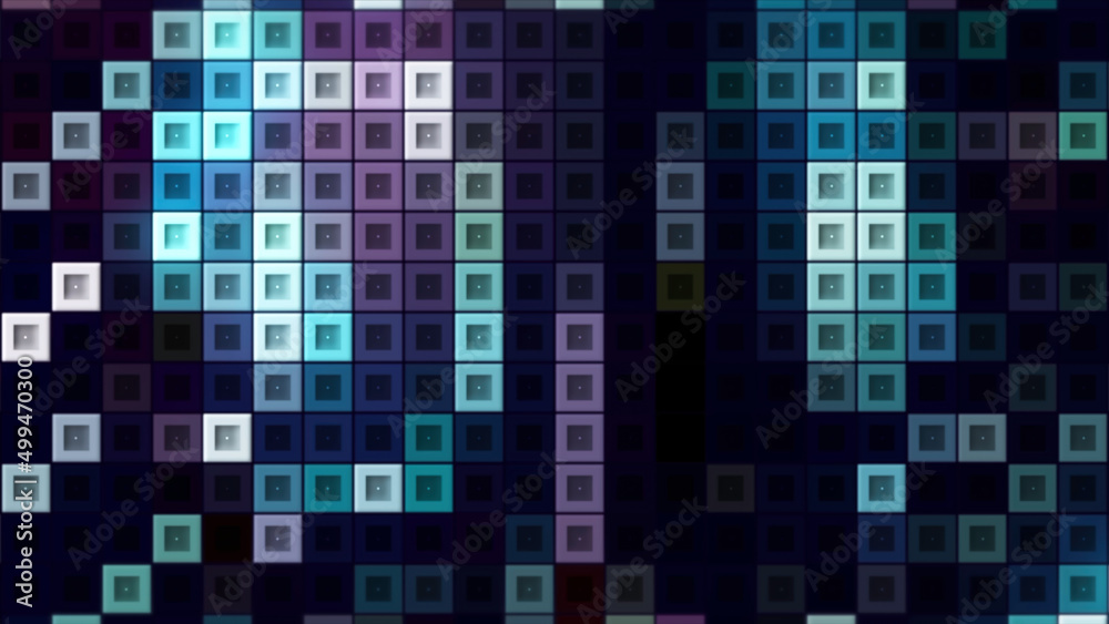 Poster background with colorful squares in tetris. motion. electronic tetris with moving neon squares. styl