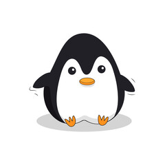 Flat cute little black penguin icon