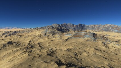 Exoplanet fantastic landscape. Beautiful views of the mountains and sky with unexplored planets