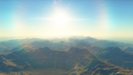 Exoplanet fantastic landscape. Beautiful views of the mountains and sky with unexplored planets