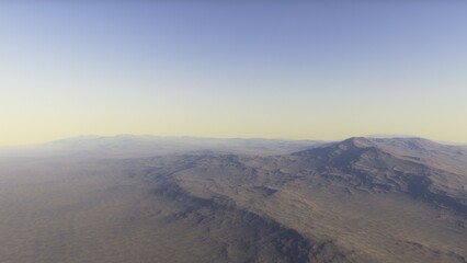 Exoplanet fantastic landscape. Beautiful views of the mountains and sky with unexplored planets