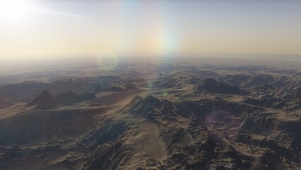 Exoplanet fantastic landscape. Beautiful views of the mountains and sky with unexplored planets