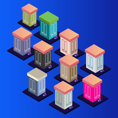 Isometric Modern Flat Buildings Vector illustration. Vector isometric futuristic new city
