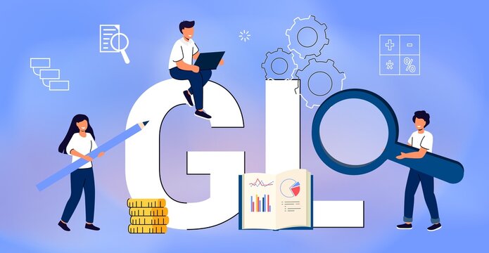 GL General Ledger Accounting general ledger Expenses vector illustration Bookkeeping accounts concept Calculator on financial statement and balance sheet annual
