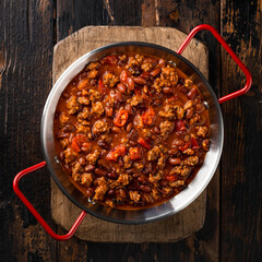 Chili con carne, traditional mexican food, top view