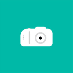 Camera. White camera with lens. Transparent camera. Professional cartoon camera. Vector camera. Camera minimalism style.