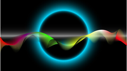 Abstract wave lines pattern dynamic colorful light flowing isolated on black background.