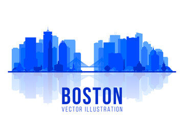 Fototapeta premium Boston ( Massachusetts, USA ) city silhouette skyline vector background. Flat trendy illustration. Business travel and tourism concept with modern buildings. Image for presentation, banner, website. 