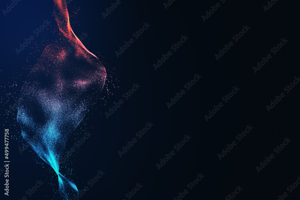 Aufkleber Abstract colorful mesh on dark background with mock up place. Technology and designer backgrounds concept. 3D Rendering.