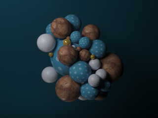 Abstract composition with 3d spheres cluster. Colorful glossy bubbles. Vector realistic illustration of balls. Trendy banner or poster design. Futuristic background